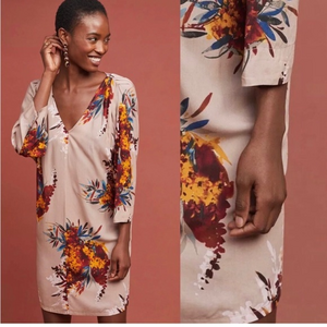 ANTHROPOLOGIE The‎ Odells Forest Harvest Floral Dress Small